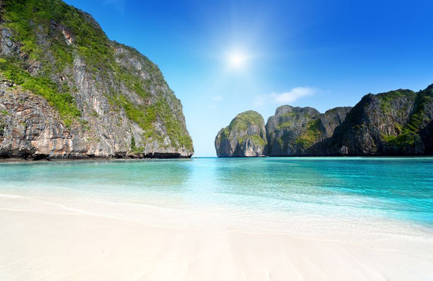 40x40cm Glasuhr Sonne Strand und Meer Maya Bay Thailand 
